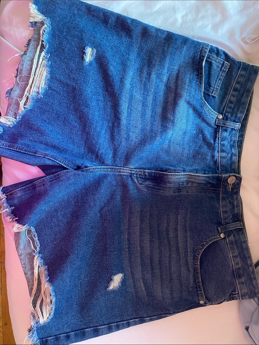Forever 21 Distressed Dark Blue Denim Shorts